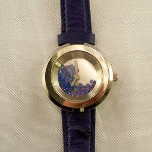 New Andre Giroud Floating Royal Blue Stones Genuine Ostrich Band Watch